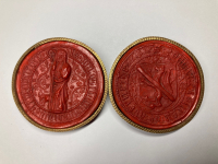 Impression of 2 seals of the Ancient Church of Abernethy. The original seals are in the British Museum, London, These impressions were done by Dr Butler around 1893.